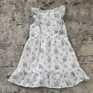 Kids Gymboree Homegrown White and Purple Floral Ruffled Dress size 5T